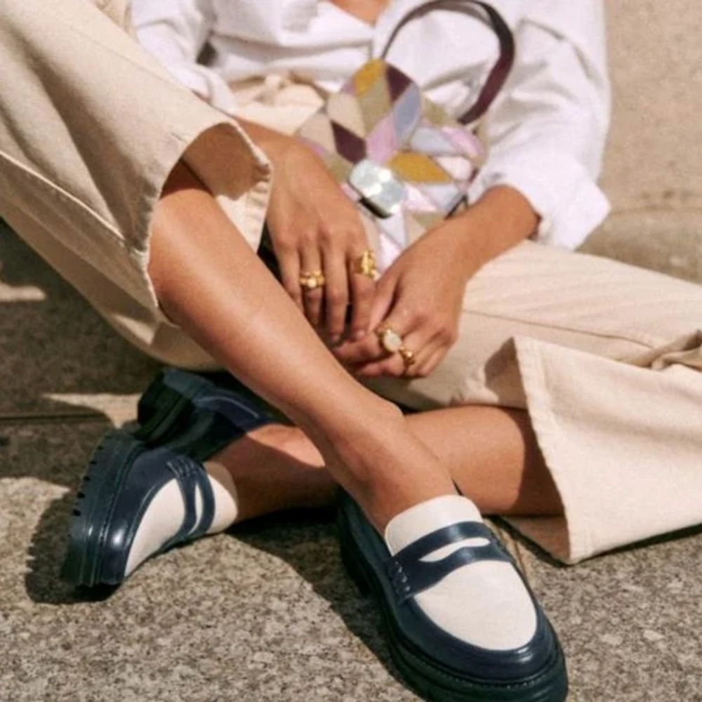 Sezane Albane Loafers in Multi Navy size 7 NEW IN BOX